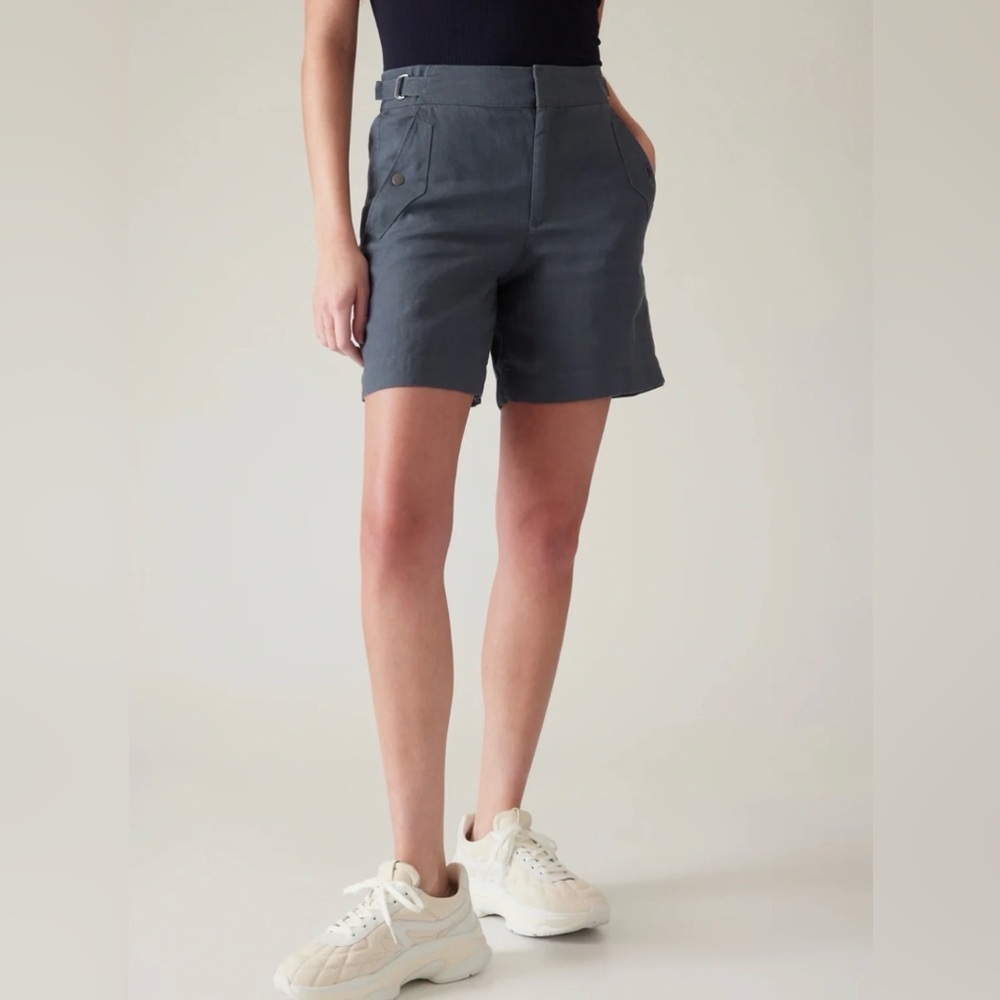 Athleta Women's Linen Short Size 4 Voyager Granite Blue Pockets Elastic Waist